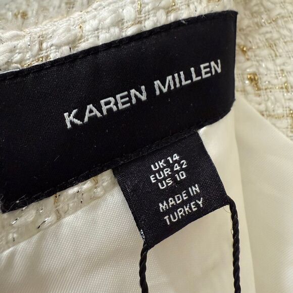 Karen Millen Metallic Tweed Peplum Hem Short Dress Ivory Size 10 - Picture 8 of 10